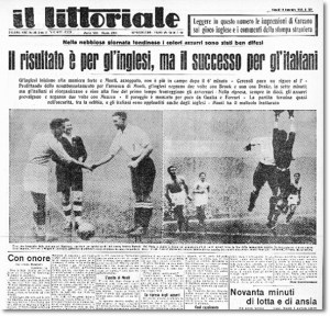 Una prima pagina del Littoriale su Inghilterra-Italia